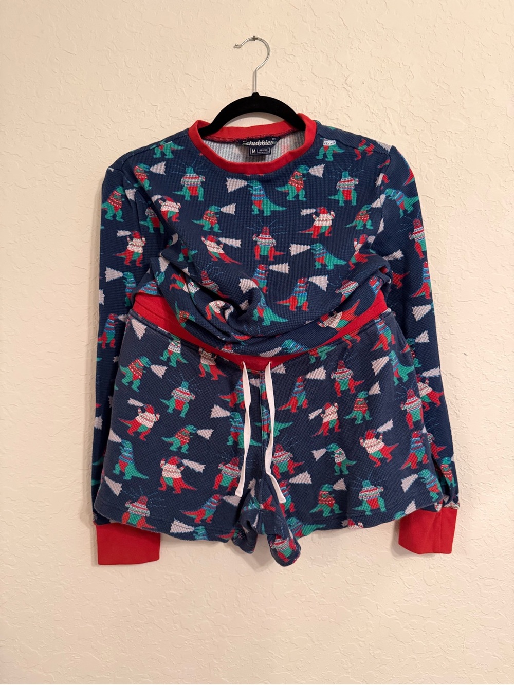 Chubbies Christmas Dinosaur Pajama Set Men’s M/S Waffle Knit Holiday Lounge